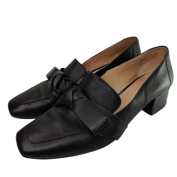 Black Leather Antonio Melani Bow heeled Loafers sz 9 - Picture 3 of 9